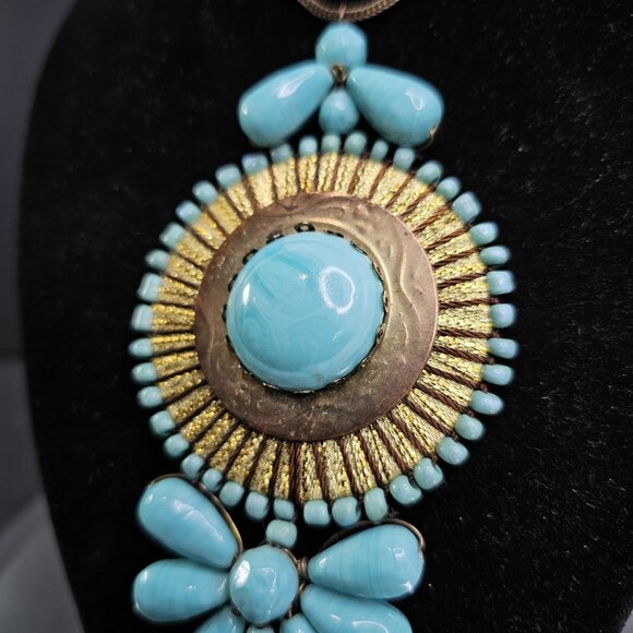 Southwestern Chunky Artisan Wired Turquoise Necklace Ceramic Bead - Picture 3 of 11